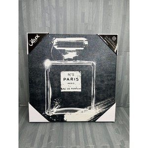 Oliver Gal Chanel No 5 Fragrance Infinite Glam Glitter Black Canvas Art 16"x16"